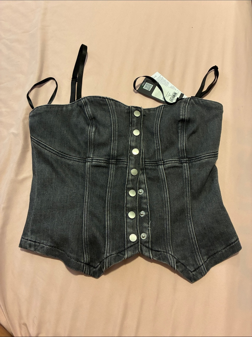 Guess Black Denim Button-Front Corset Camisole